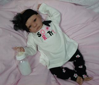 Sweet Pea OOAK Reborn Doll Newborn Baby Girl Painted Hair Bi Racial Ethnic
