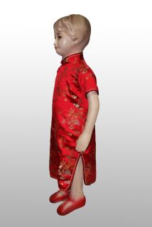 Chinese Kid Child Girls' Silk Satin Dress Cheongsam Red Size 2 4 6 8 10 12