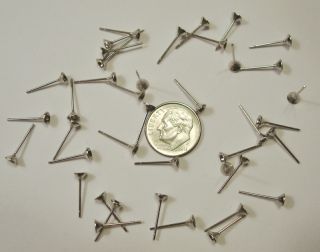 40 Silver Tone Post Pierced Earring Findings 4mm Cupped Glue on Pad FPE063