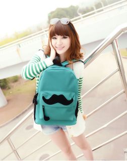 New Style Women Girls Cute Mustache Canvas School Book Campus Backpack Bag
