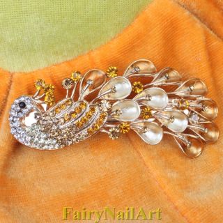 Champagne Crystal Peacock Barrette Hair Clip Clamp
