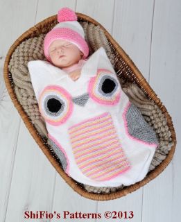 Baby Owl Cocoon Papoose 3 Sizes Knitting Pattern 250 by Shifio Patterns