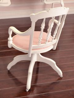Shabby Cottage Chic White Pink Linen Office Swivel Chair French Vintage Style