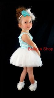 Blue White Striped Cotton Tulle Girl Scoop Dress Summer Party Toddler 2 3T SD001