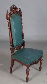 Antique Hall Chair Carved Solid Mahogany Leather Upholstery English