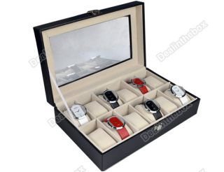 Exclusive 12 Grid Watches Jewelry Display Storage Box Case Holder Faux Leather