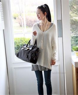 Womens Knitted Oversized Loose Batwing V Neck Long Sleeve Sweater Pullover Tops