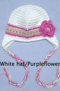 Cute Gorgeous Newborn Baby Child Knit Hat Beanie White Purple Flower 0 6 Month