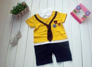 Baby Boy Preppy Layered Look Outfit Romper Red Yellow 6M 3yrs