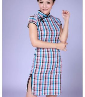 Charming Chinese Women's Cotton Mini Dress Cheongsam Size 6 8 10 12 14
