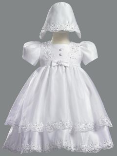 Girl Christening Baptism Satin Organza Layered Bow Dress Gown 0 24M USA Made