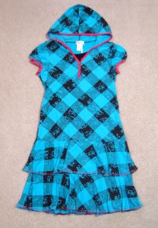 Girls Fall Trendy Hooded Tiered Dress 12 Justice Blue Plaid Checked