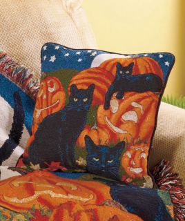 17" Pillow Halloween Fun Black Cats Pumpkins Moon Seasonal Sofa Chair Bed Decor