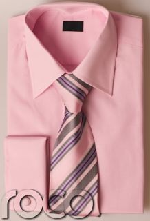 Mens Pink Wedding Formal High Quality Cheap Smart Shirt Tie Set for Suits