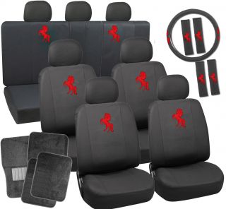 27pc Complete Red Horse Seat Cover Set Van Wheel Belt Pads Floor Mats