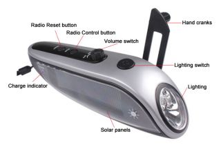 Solar Power Hand Crank Dynamo LED Flashlight Support FM Radio Power Bank Charger