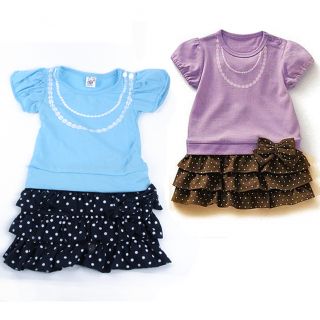 Kids One Piece Dress Girls Necklace Pattern Skirt Bow Knot Ruffled Clothes 1 6Y