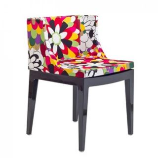 Fiore Acrylic Legged Floral Patterned Accent Chair with Black Acrylic Legs New