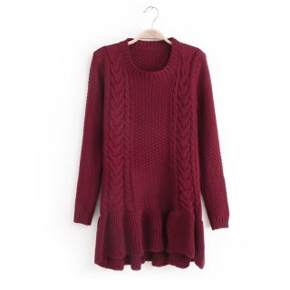 Womens European Fashion Crewneck Twisted Hem Knit Dress Sweaters B3656MS