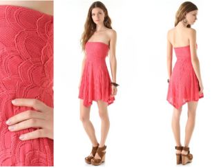 Nightcap Clothing Victorian Lace Mini Strapless Dress Coral Size XS $330