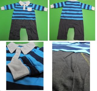 6 24M Baby Boy Sporty Polo Shirt w Stripes Jeans Bodysuit Romper Outfit
