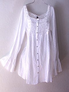 New $89 Long White Victorian Vintage Lace Peasant Blouse Boho Tunic Top 16 14 XL