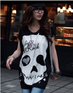 New Women's Fashion Cute Japanese Punk Skull Sexy Fun Top Shirt 3 Colors