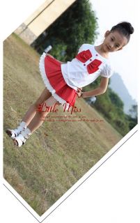 Girls Bow Polka Dot Tshirt Tutu Skirt Set Outfit White Red Crochet Petti Dress