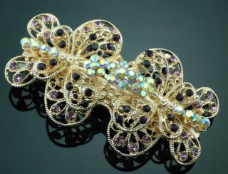 Fashion Sexy Gold Tone Colorful Crystal Flower Hair Clip Barrette Bridal Charm