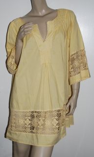 Woman Within Plus Size 2X Tunic Top Yellow Crochet Lace Peasant Shirt Blouse