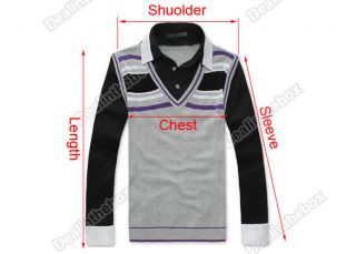 Men’s Stylish Long Sleeve Stripe Collar Deep V Neck Sweater Knitwear False 2pcs