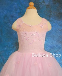 Pink Flower Girls Infant Pageant Dress Sz 12 18mo P43