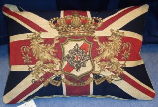 Union Jack Flag Lion Crown Belgian Tapestry Cushion 18 x 13" Evans Lichfield