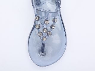 Baby Kids Clear Crystal Detailed Jelly Sandals T Strap Flat Thong Shoes Boy Girl