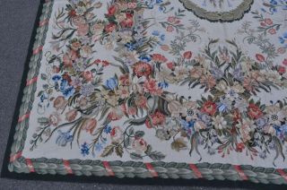 9'x12' Handmade Floral Roses French Aubusson Design Wool Needlepoint Area Rug