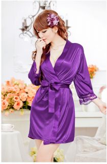 Ladies Sexy Silk Lace Lingerie G String Dressing Gown Bathrobe Babydoll Kimono