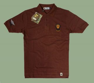 New A Bathing Ape Men Polo Shirts Embroidered Standing Baby Milo bape and Sleeve