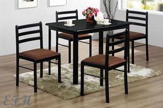 5pc Portland Black Finish Wood Dining Table Set Chairs