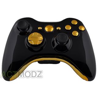 Black Full Housing Shell Case Cover Gold Button for Xbox 360 Wireless Controller