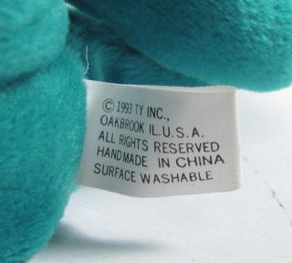 Candy Spelling's Beanie Baby New Face Teal Green Teddy Bear '93 1st Gen Tush Tag