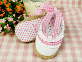 New Toddler Baby Girl White Pink Ribbon Shoes EU 19 20 A796