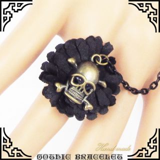 Sexy Vintage Black Lace Bracelet Bronze Ring Flower Wrist Cuffs Fingerless Glove