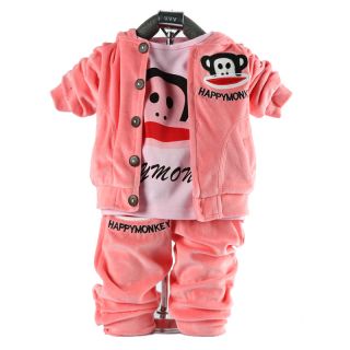 Cute Baby Girl Winter Fall Monkey Outfit Set Suit Coat Outerwear T Shirt Clothes