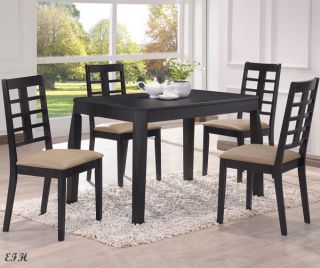 New 5pc Sitka Contemporary Black Finish Wood Dining Table Set w Chairs