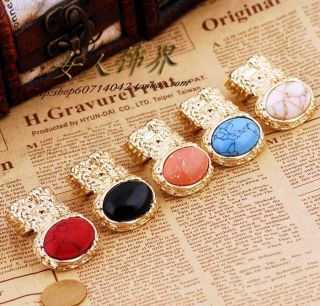 Men Women Arty Oval Cross Knuckle Stone Armor Cocktail Chunky 8 Color Gold Ring