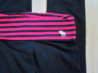 Abercrombie and Fitch Dark Blue Navy Pink Fold Over Logo Yoga Lounge Pants S