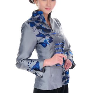 Charming Chinese Women's Silk Jacket Coat Gray Sz M L XL XXL XXXL
