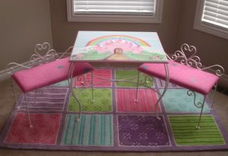 Kids Toddlers Table and Chairs Set Princess Castle Iron Furniture Pink White New