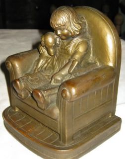 "Best " Huge Antique Armor Bronze Girl Dog Book Art Statue Sculpture Bookends