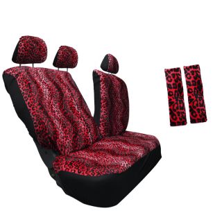 7pc Full Sport Integrated Set Red Leopard Cheetah Print High Back Car Seat Cover